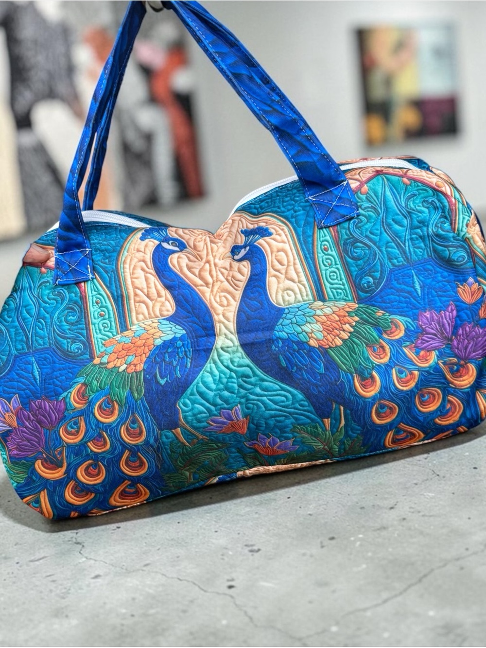 Handcrafted Peacock pattern Weekender/Tote - Picture 5 of 5